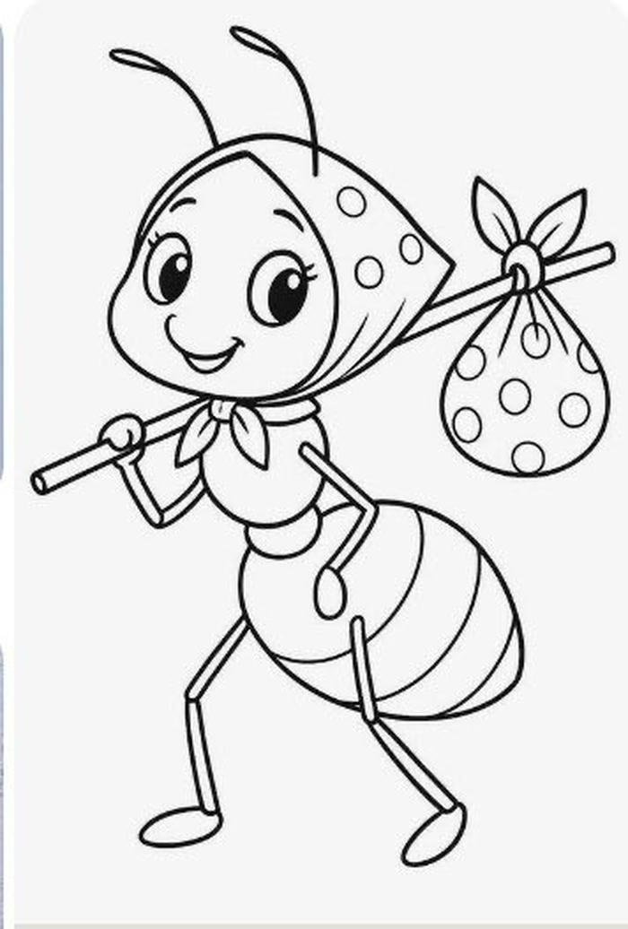 tranh tô màu con kiến đầu đội khăn