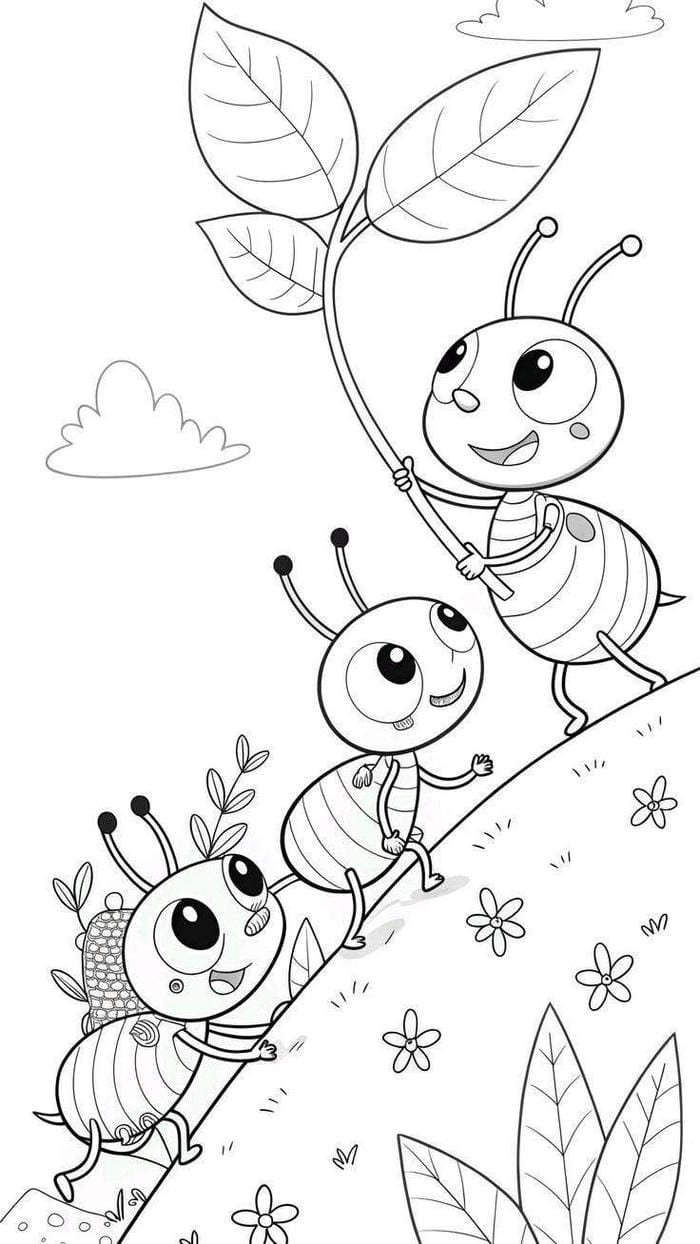 tranh tô màu con kiến đi nối đuôi nhau