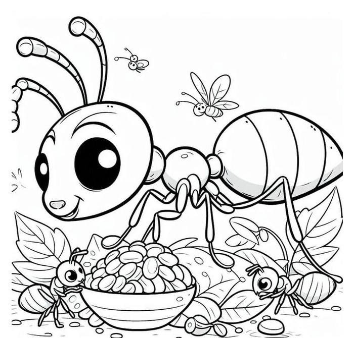 tranh tô màu con kiến mẹ và bày con
