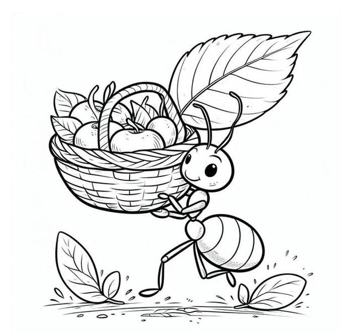 tranh tô màu con kiến vác đồ ăn