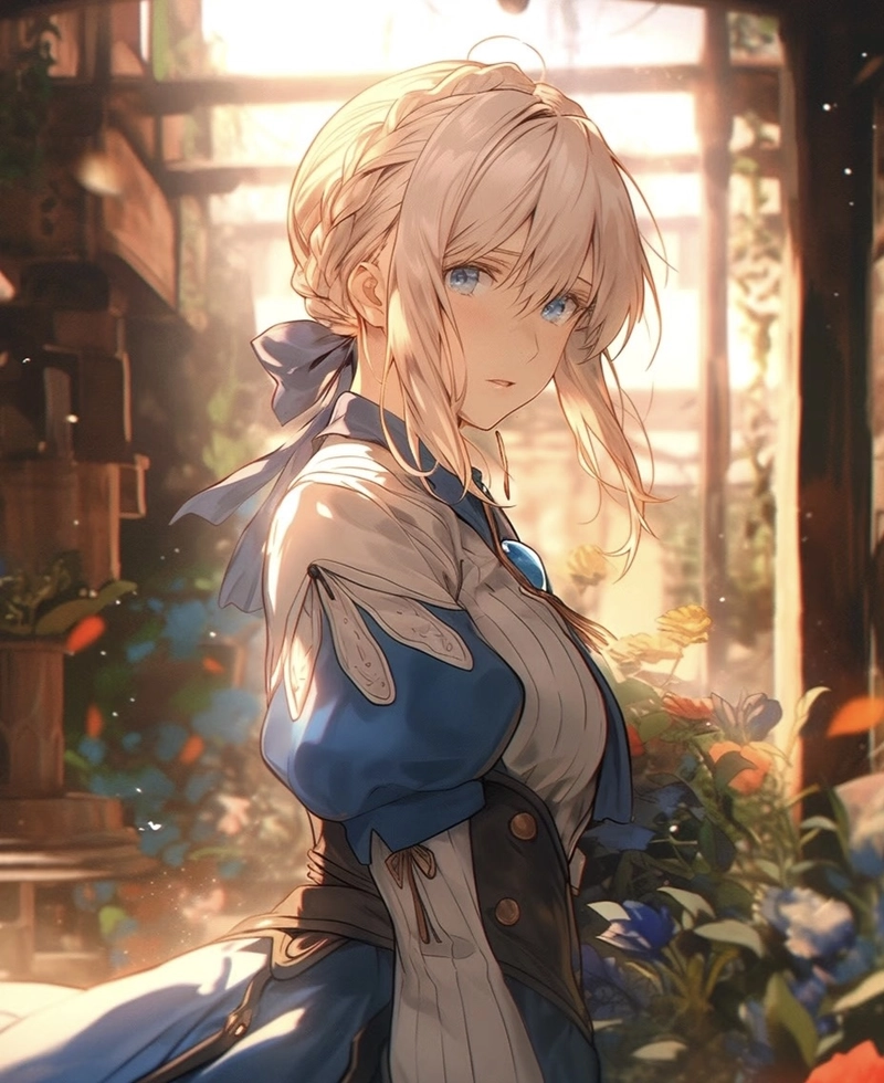 Ảnh Violet Evergarden giữa thành phố cổ với kiến trúc đẹp