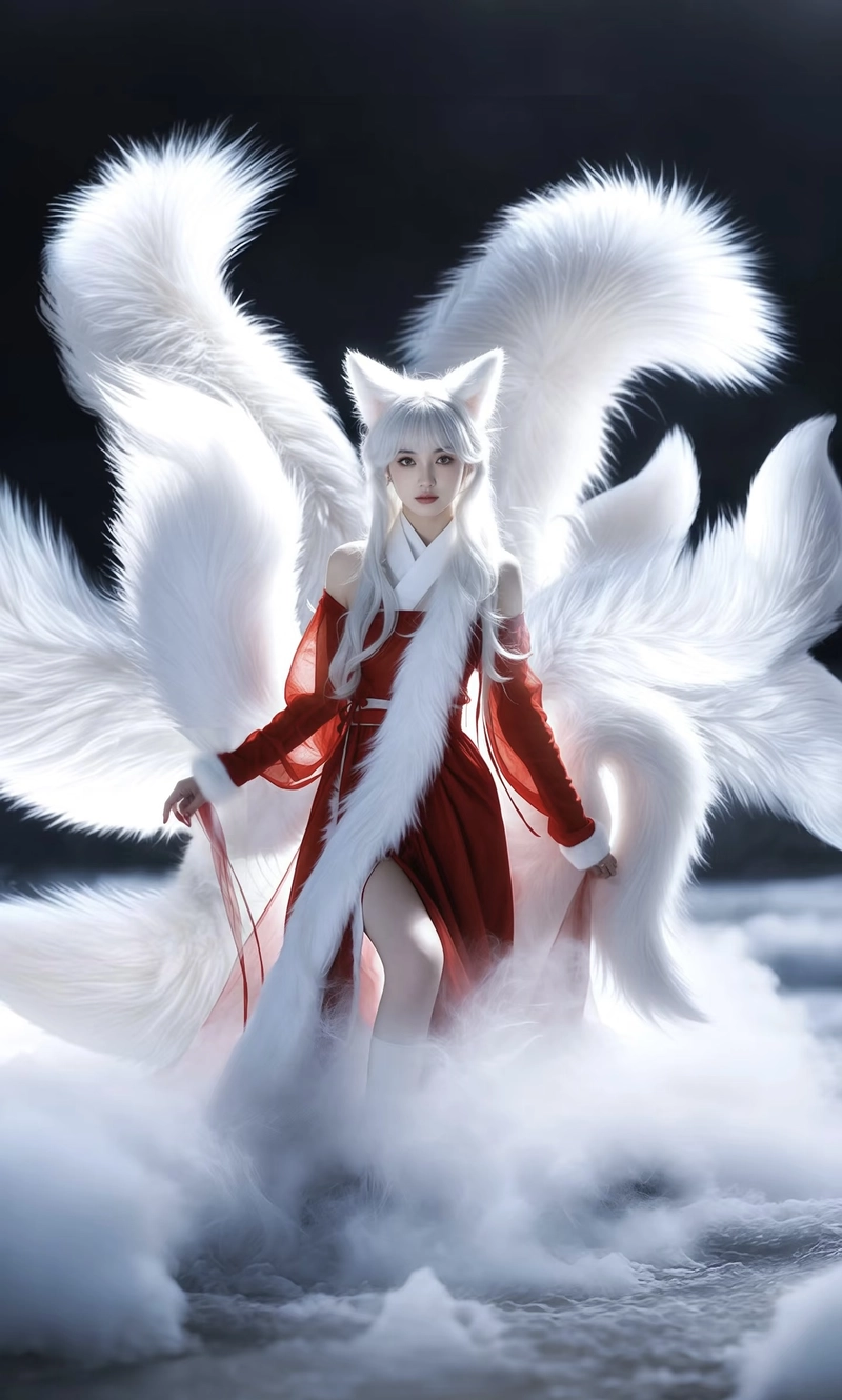 Ảnh gái xinh cosplay hồ ly với ánh sáng tạo chiều sâu