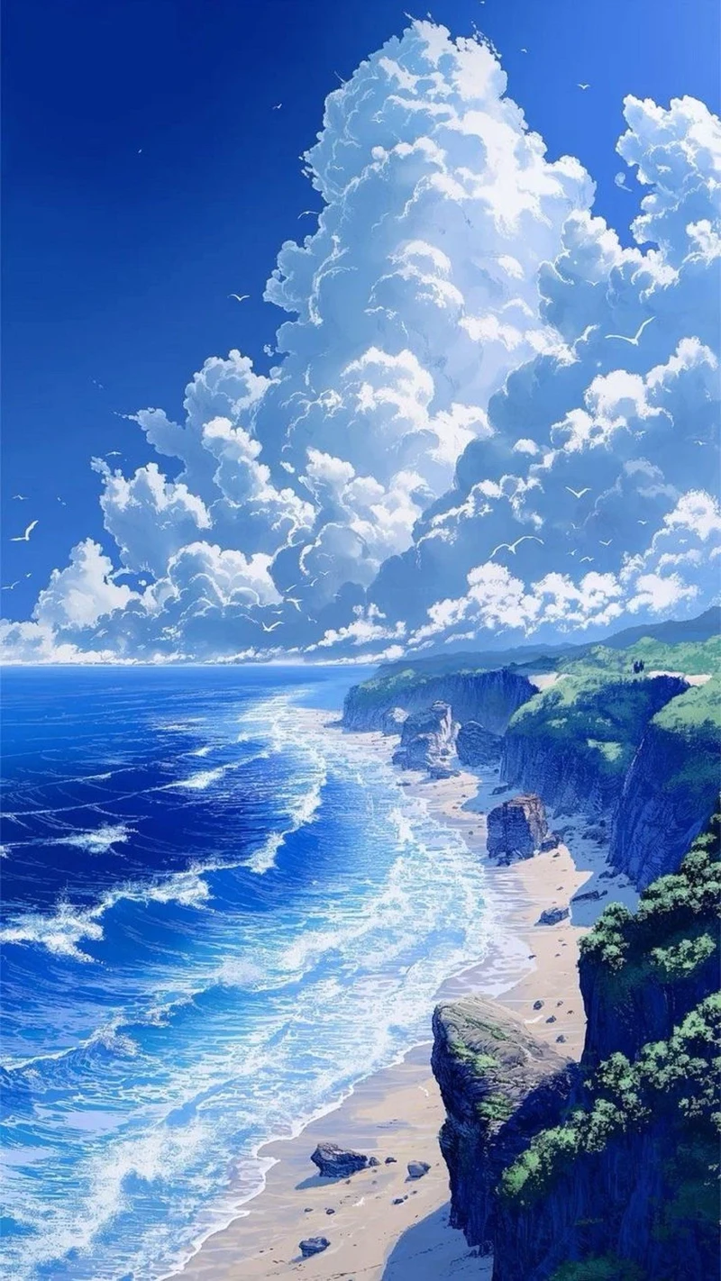 Ánh hoàng hôn phủ kín không gian trời phong cách anime