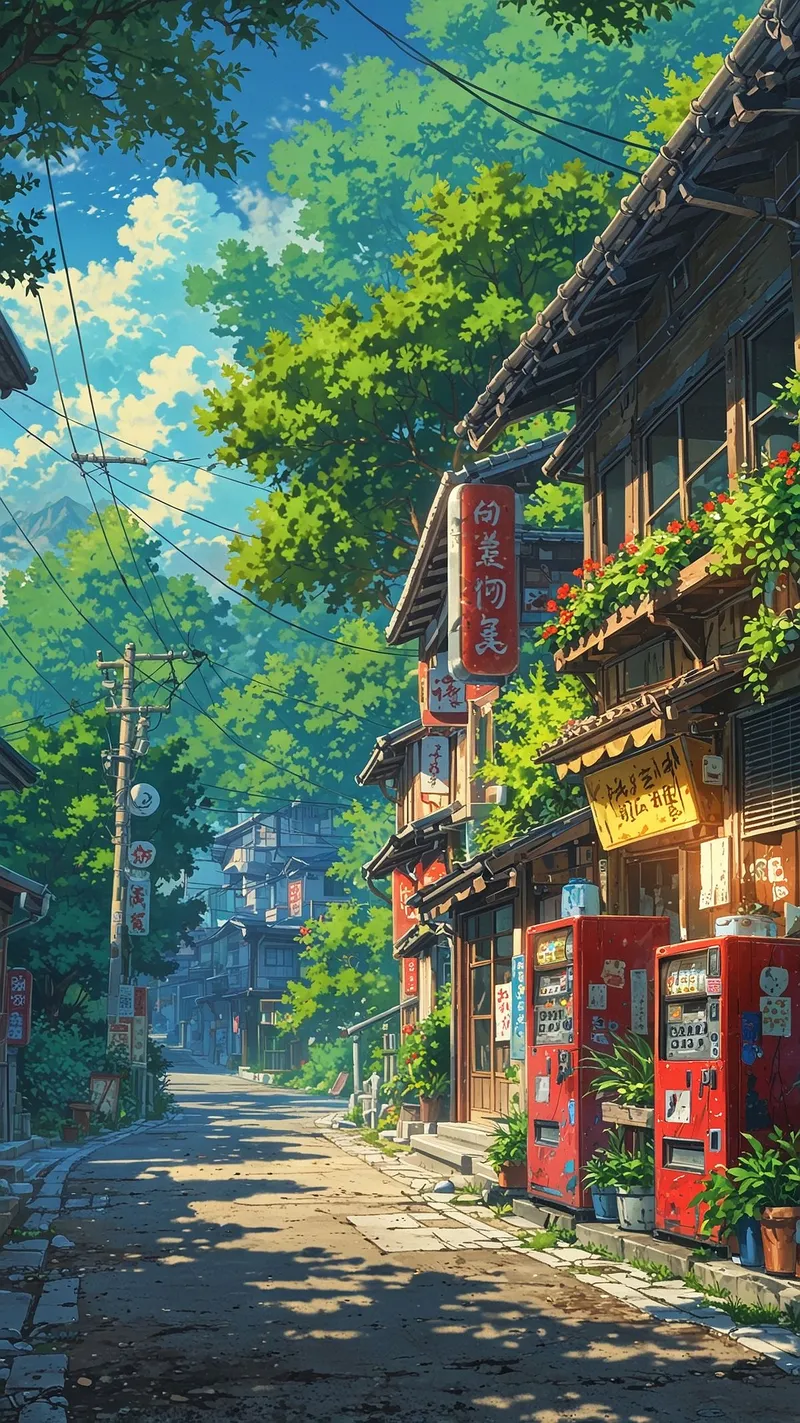 Ảnh phong cảnh anime với bầu trời rộng và mây nhẹ