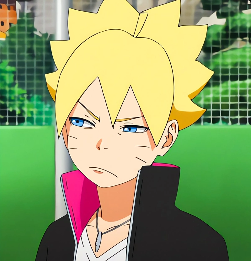 Boruto trong trận đấu với ánh mắt quyết tâm anime