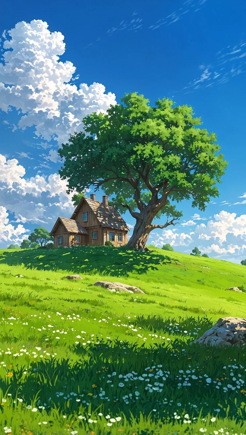 Bức ảnh phong cảnh anime với biển xanh yên bình