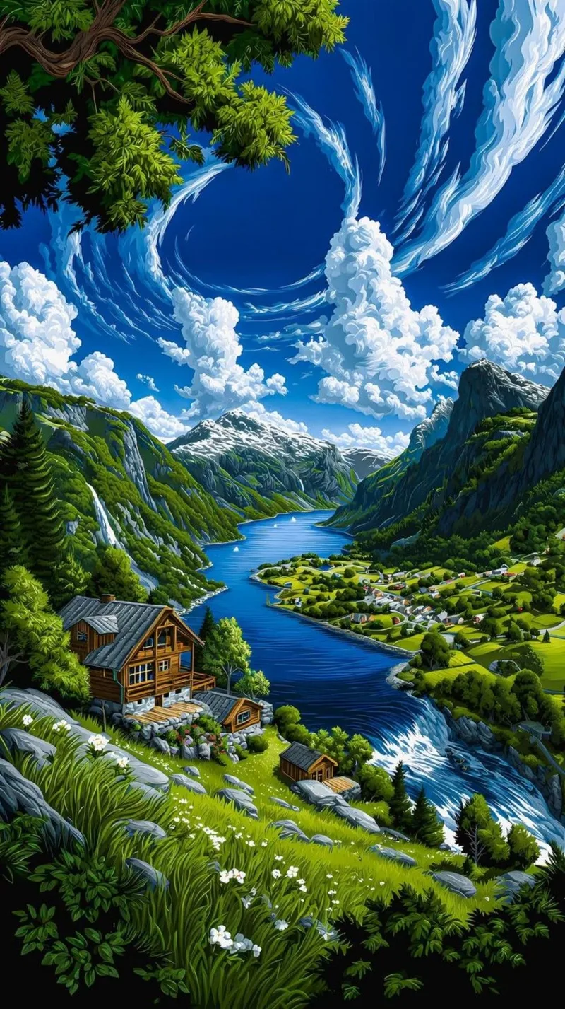 Bức ảnh phong cảnh anime với thiên nhiên yên bình