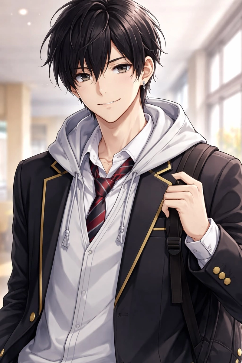 Dáng vẻ nam sinh với mái tóc rối nhẹ phong cách anime