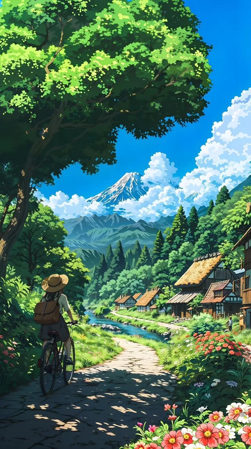 Góc nhìn phong cảnh anime với đồng cỏ rộng thoáng