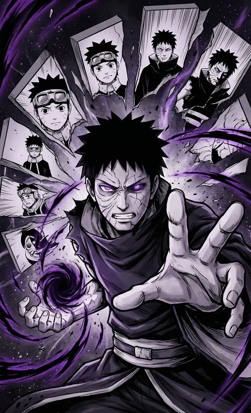 Hình Obito giữa khung cảnh chiến đấu dữ dội