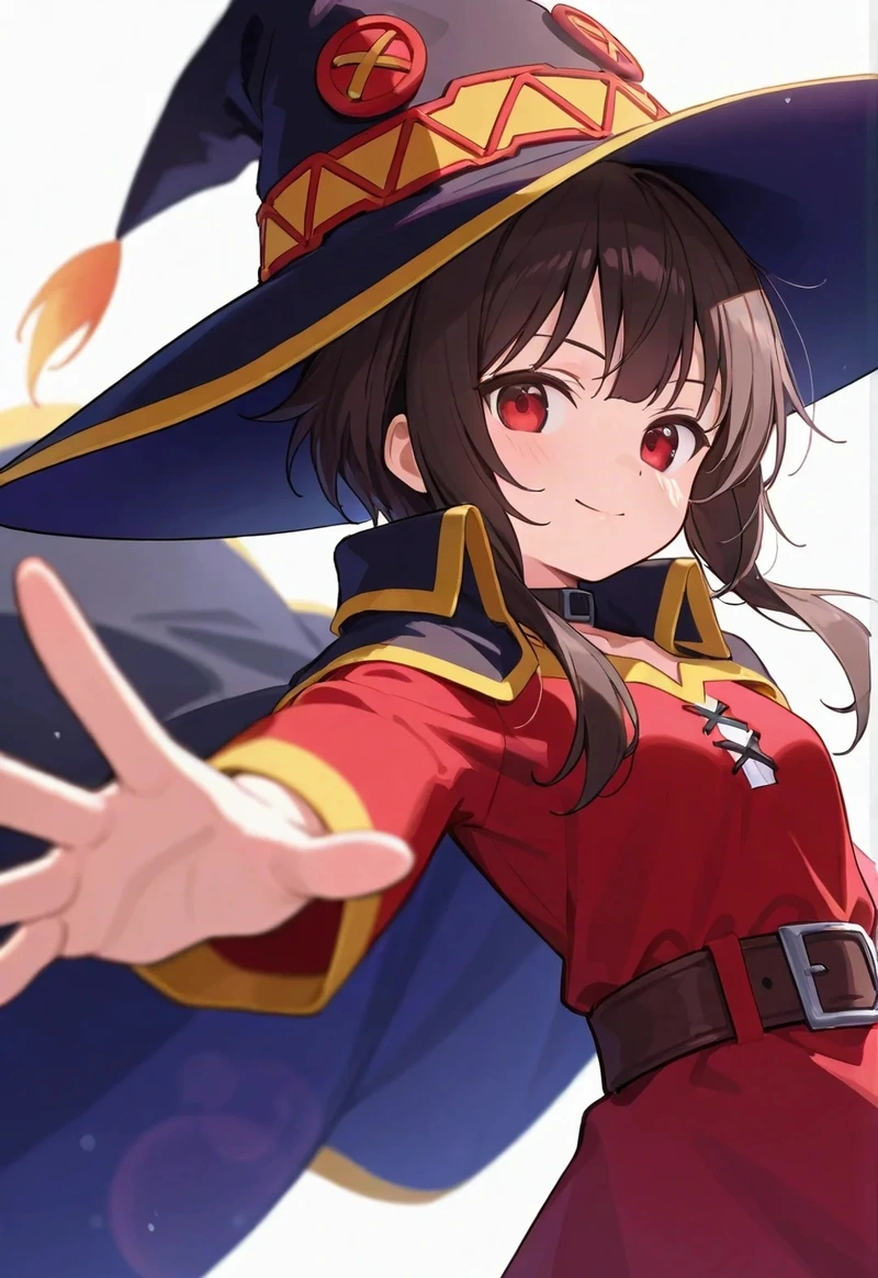Hình ảnh Megumin với bối cảnh phép thuật giúp nhân vật thêm phần nổi bật