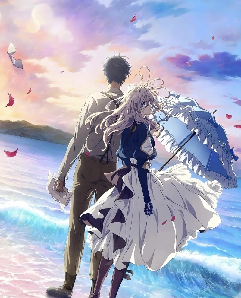 Hình ảnh Violet Evergarden đẹp trong khung cảnh hoàng hôn yên bình