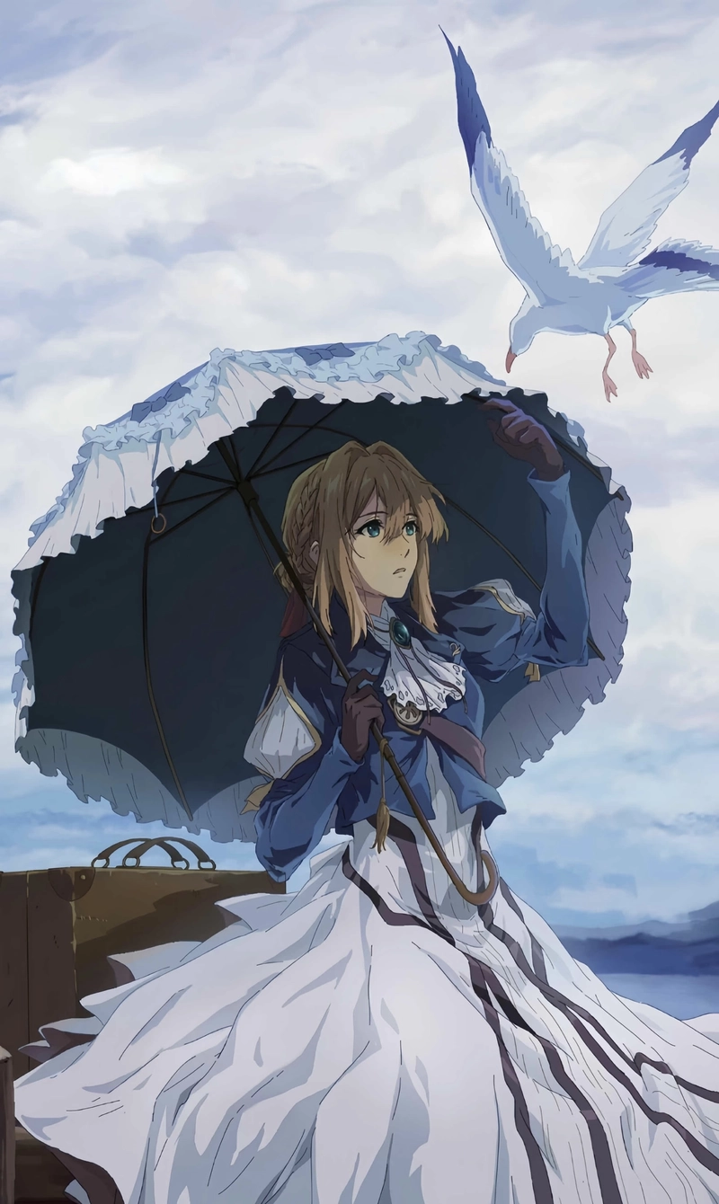 Hình ảnh Violet Evergarden giữa khung cảnh thành phố cổ kính châu Âu