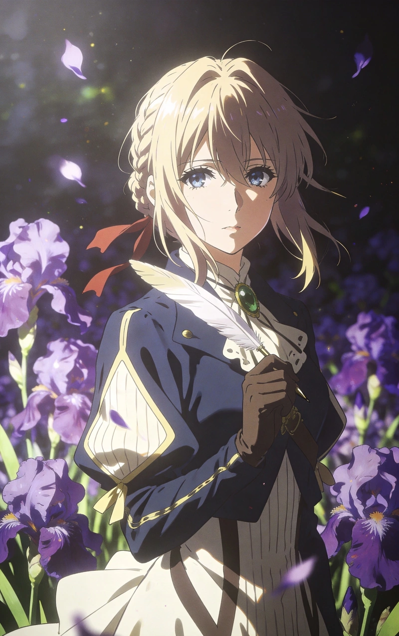 Hình ảnh Violet Evergarden viết thư với cảm xúc sâu lắng nhẹ nhàng