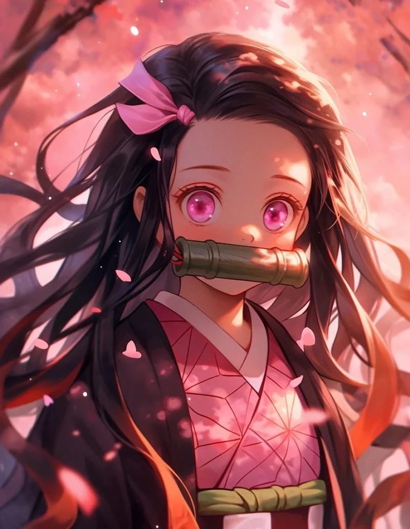 Hình ảnh anime nezuko trong khung cảnh anime đẹp mắt