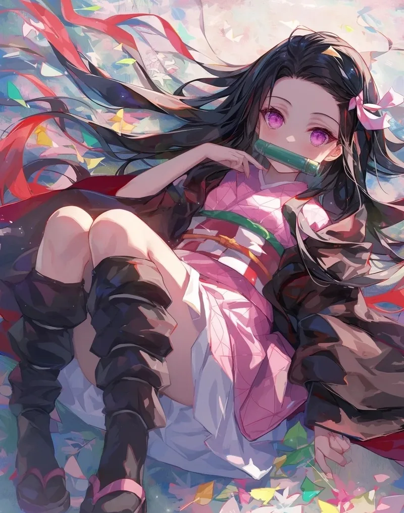 Hình ảnh anime nezuko với chi tiết khuôn mặt rõ nét