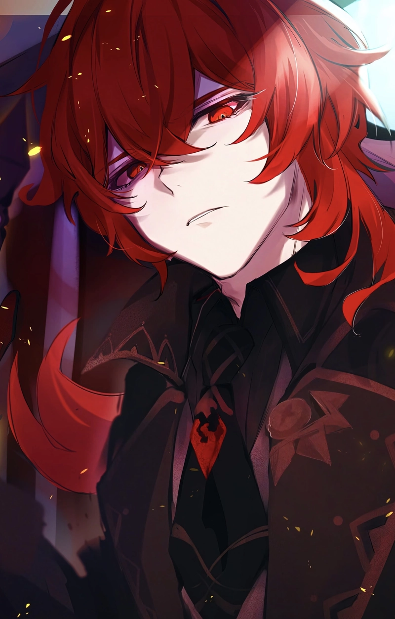 Hình anime Diluc mang vẻ bí ẩn đẹp