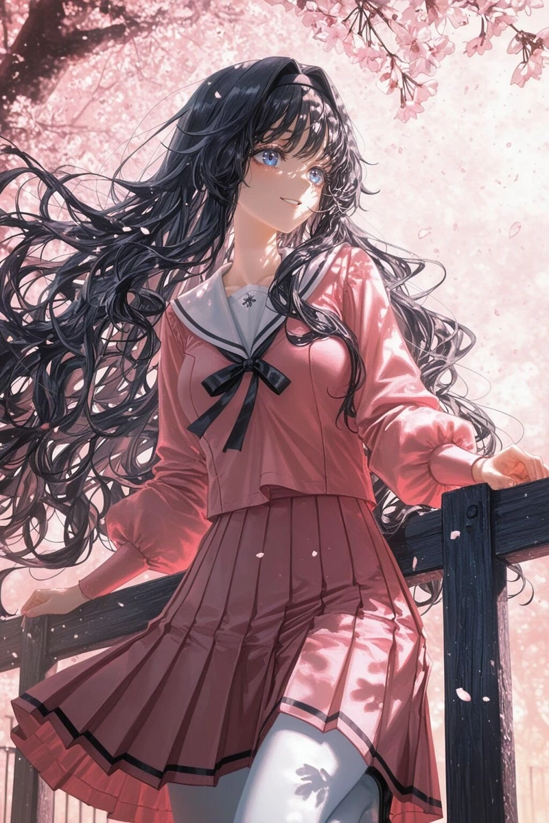 Hình anime nữ học sinh tươi tắn rạng rỡ