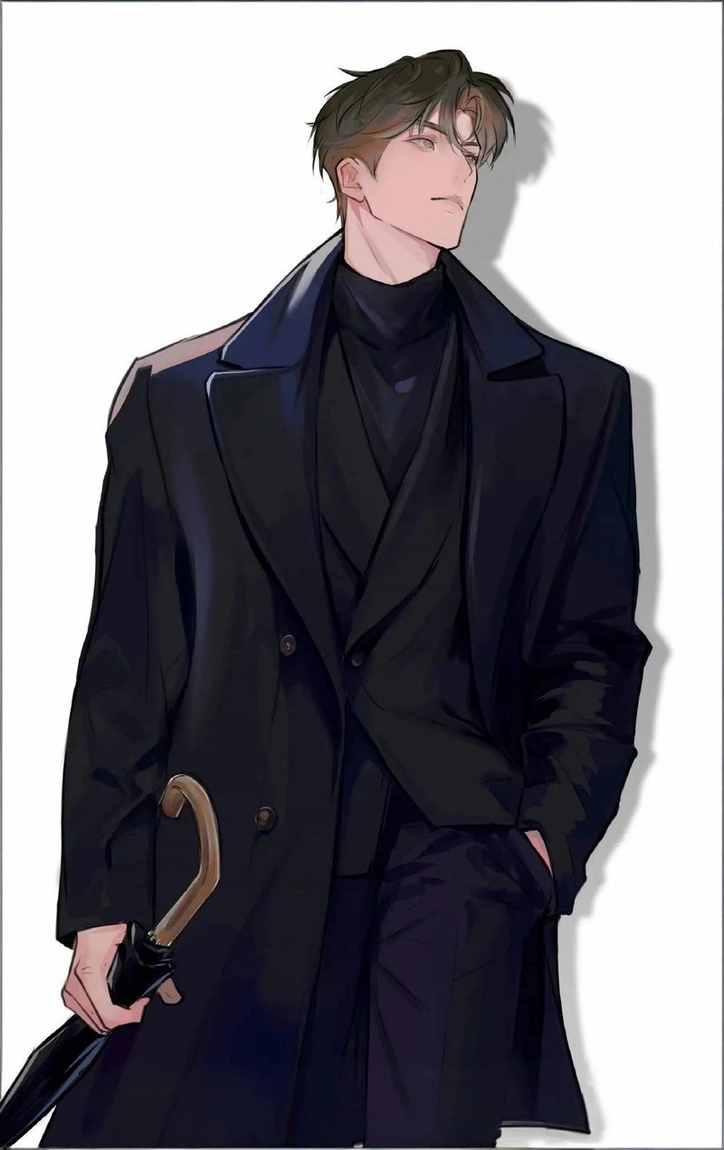 Hình tổng tài anime đứng nghiêng với ánh nhìn sâu