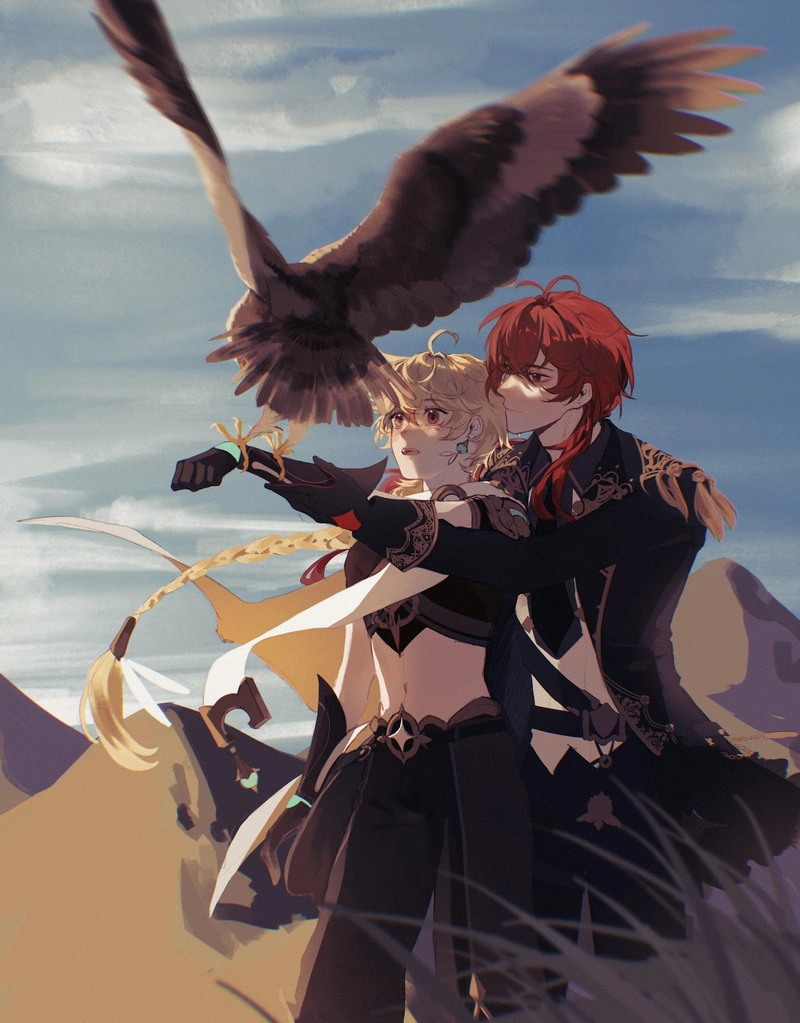 Khung cảnh anime Diluc phong độ lạnh lùng