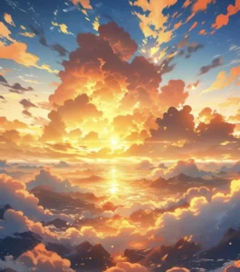 Khung cảnh trời sáng với màu xanh dịu anime bầu trời
