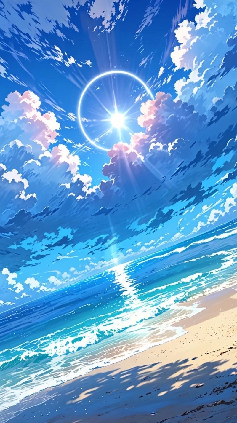 Khung cảnh trời xanh kết hợp ánh sáng nhẹ anime bầu trời