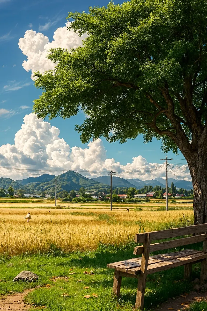 Khung hình phong cảnh anime với hoàng hôn rực rỡ