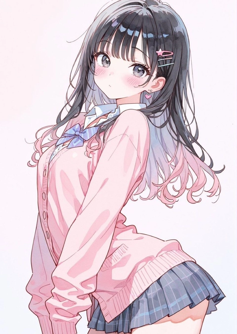 Nữ học sinh anime dễ thương rạng rỡ