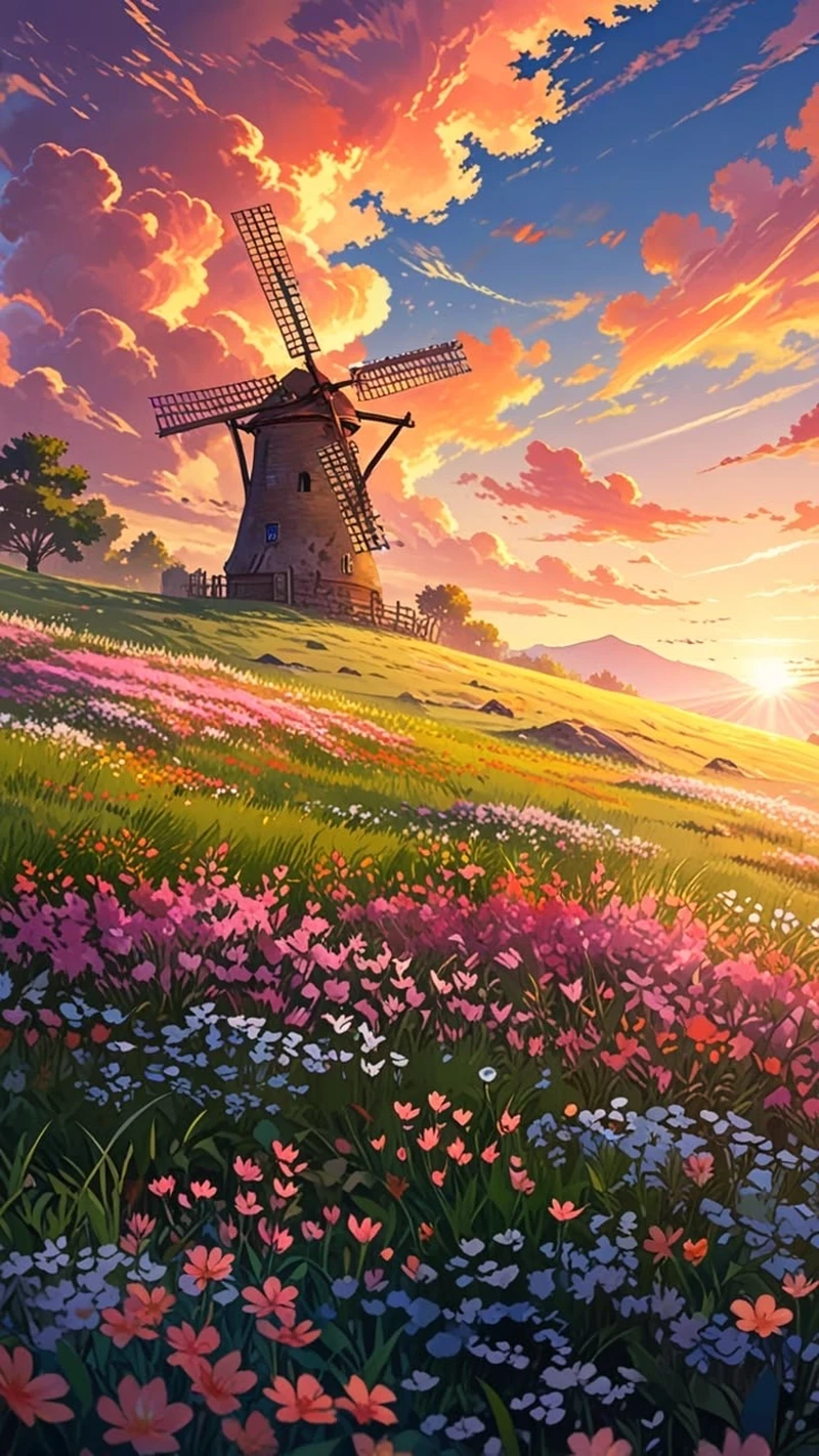 Tạo hình phong cảnh anime với mây trôi nhẹ nhàng
