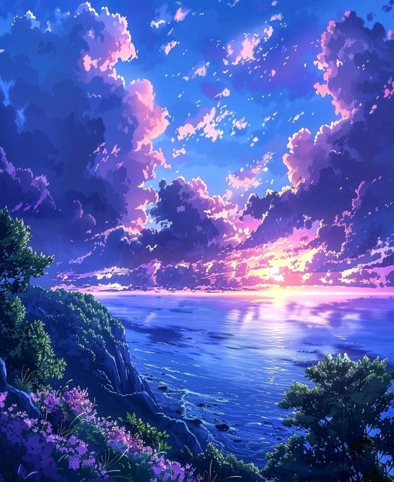 Trời xanh trong với mây bay thưa thớt anime bầu trời
