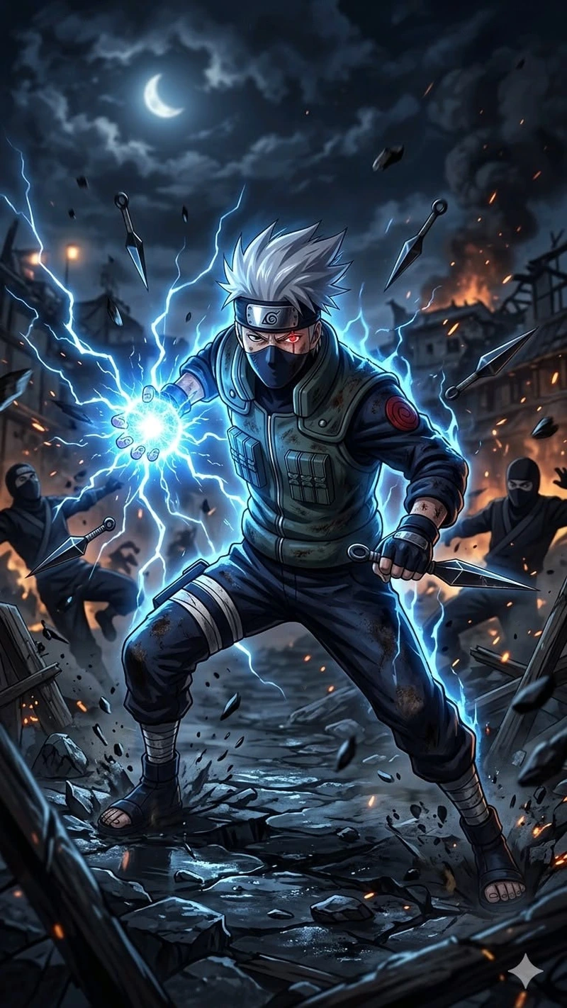 Ảnh Kakashi ngầu với mái tóc bạc nổi bật đặc trưng