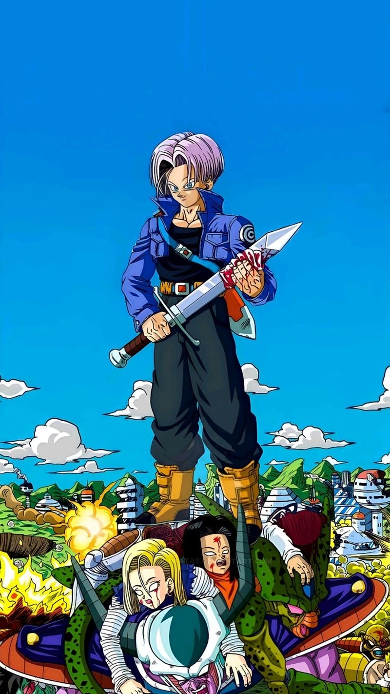 Ảnh Trunks đứng trên chiến trường đầy khói lửa