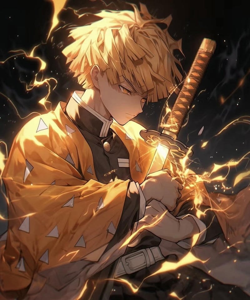 Ảnh Zenitsu anime trong khoảnh khắc chiến đấu đẹp mắt