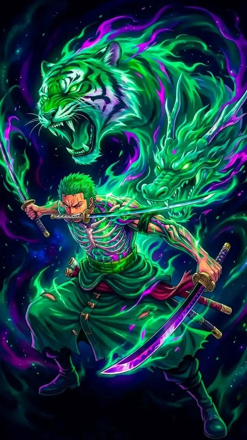 Ảnh Zoro cùng thanh kiếm tạo điểm nhấn mạnh mẽ
