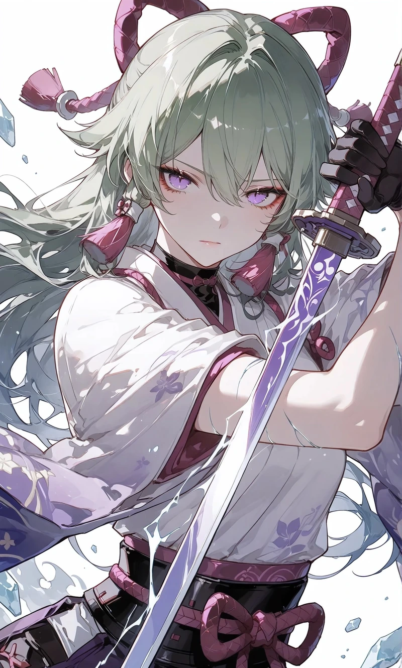 Ảnh anime nữ cầm kiếm với ánh mắt đầy quyết tâm