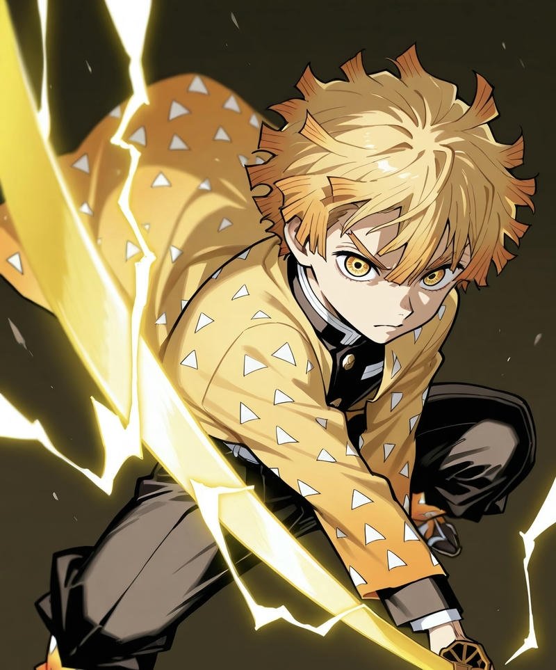 Anime Zenitsu trong cảnh chiến đấu đầy kịch tính