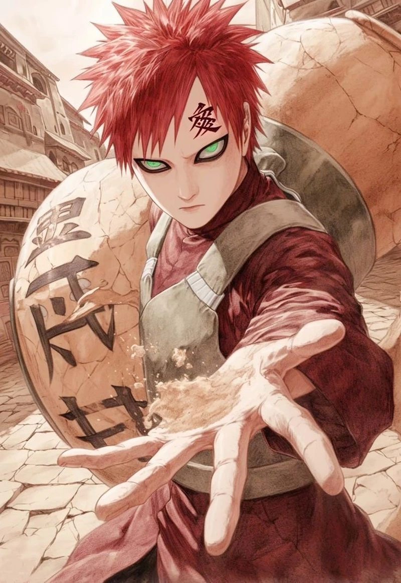Biểu cảm cô độc của Gaara trong tranh Gaara anime