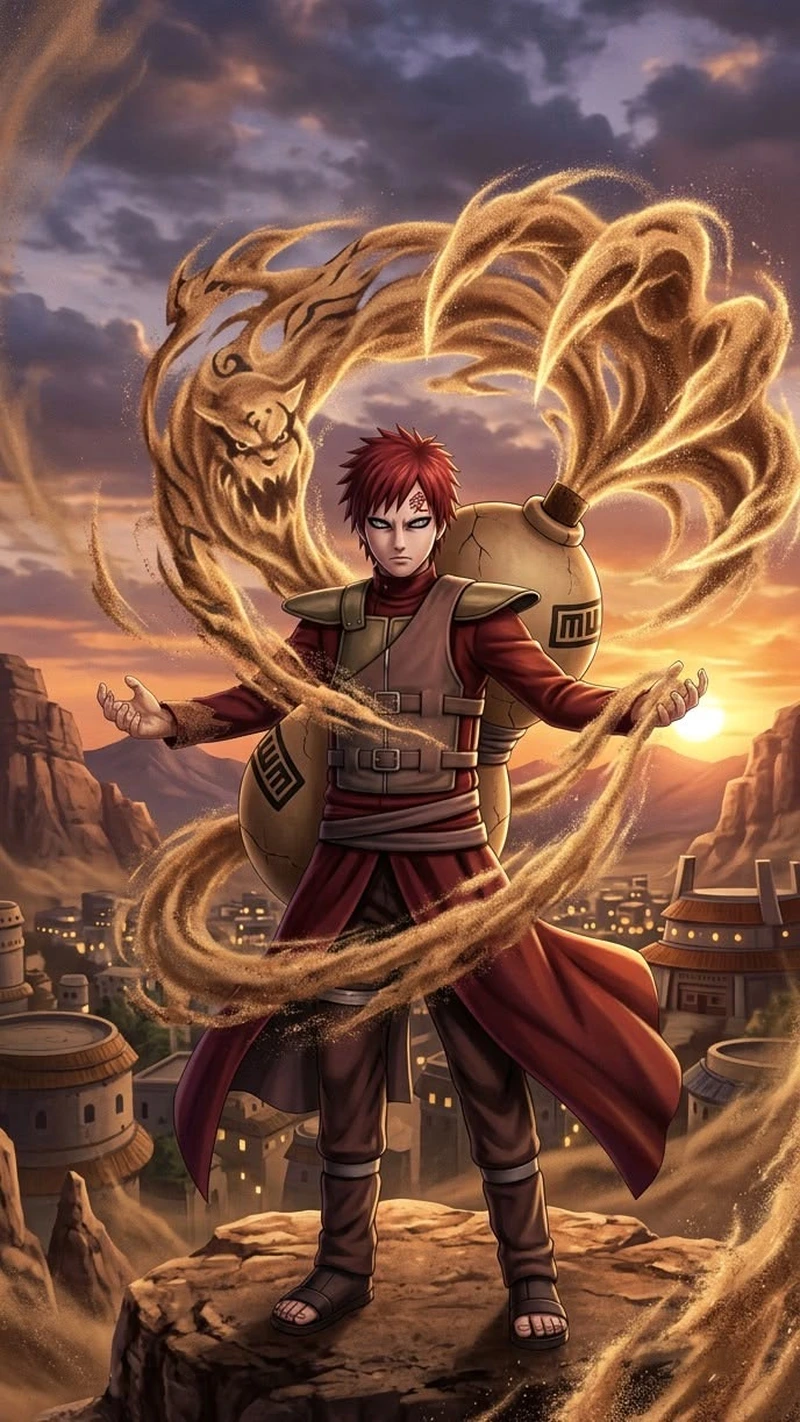 Biểu cảm lạnh lùng đặc trưng trong tranh Gaara anime