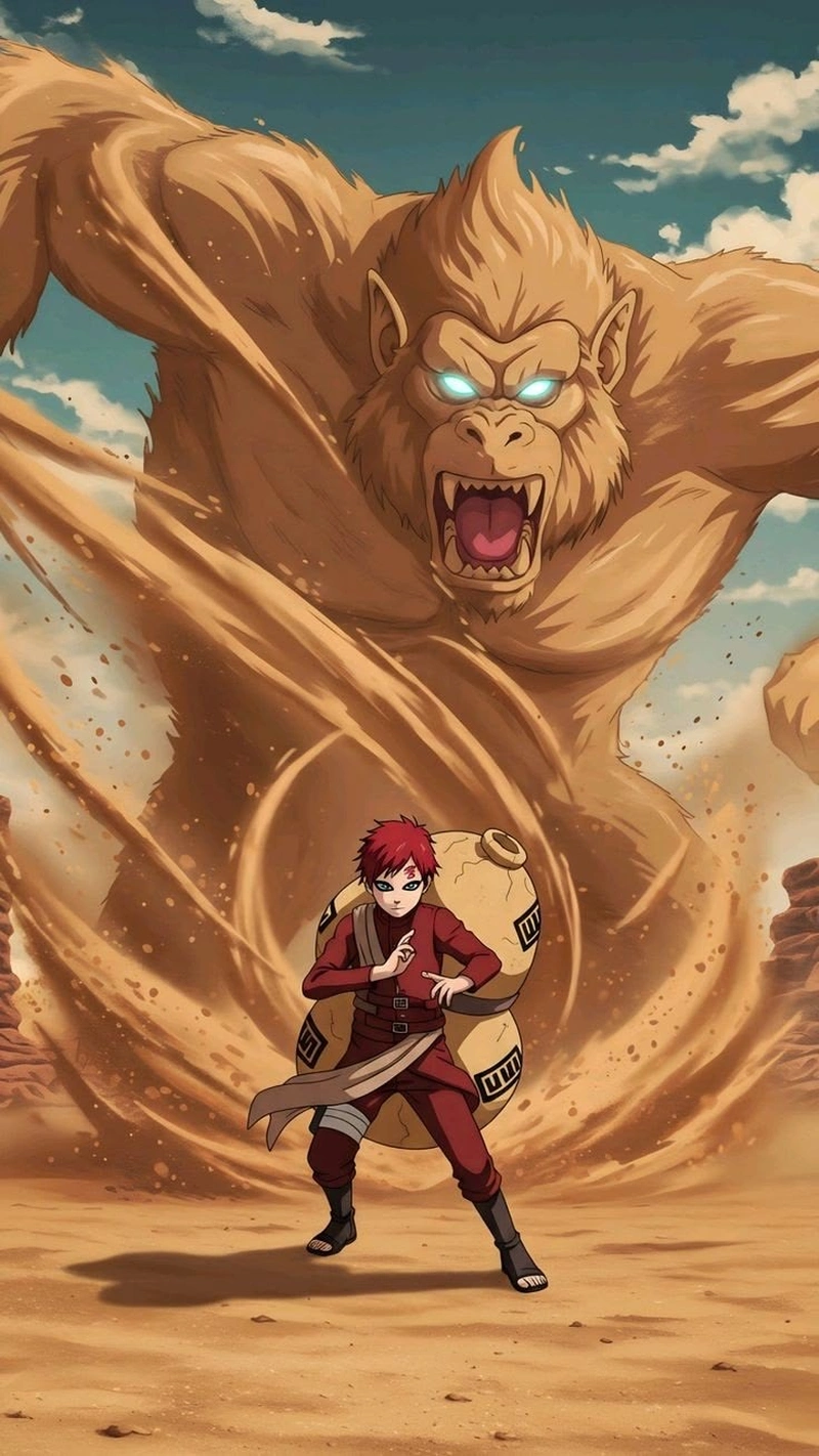 Biểu cảm trầm lặng của Gaara trong tranh anime