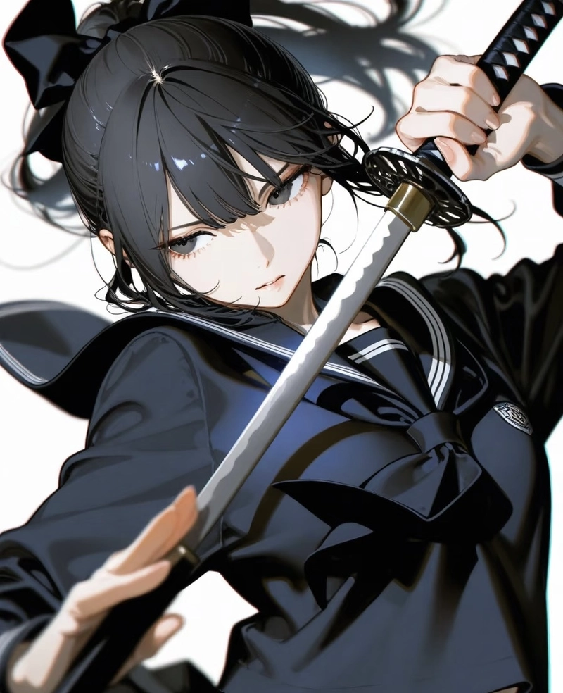 Bức ảnh anime nữ cầm kiếm trong khoảnh khắc ấn tượng