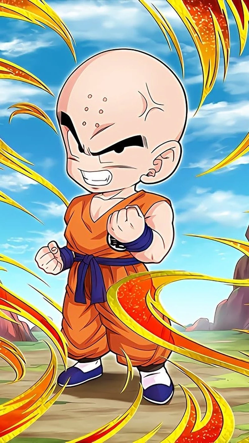 Cảnh Krillin đối đầu kẻ thù với ánh mắt quyết liệt