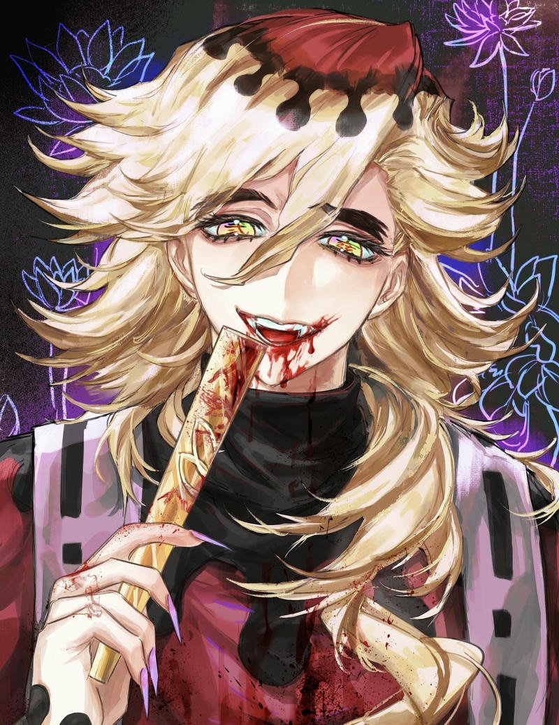 Gương mặt Douma anime mang nét bình thản đáng sợ