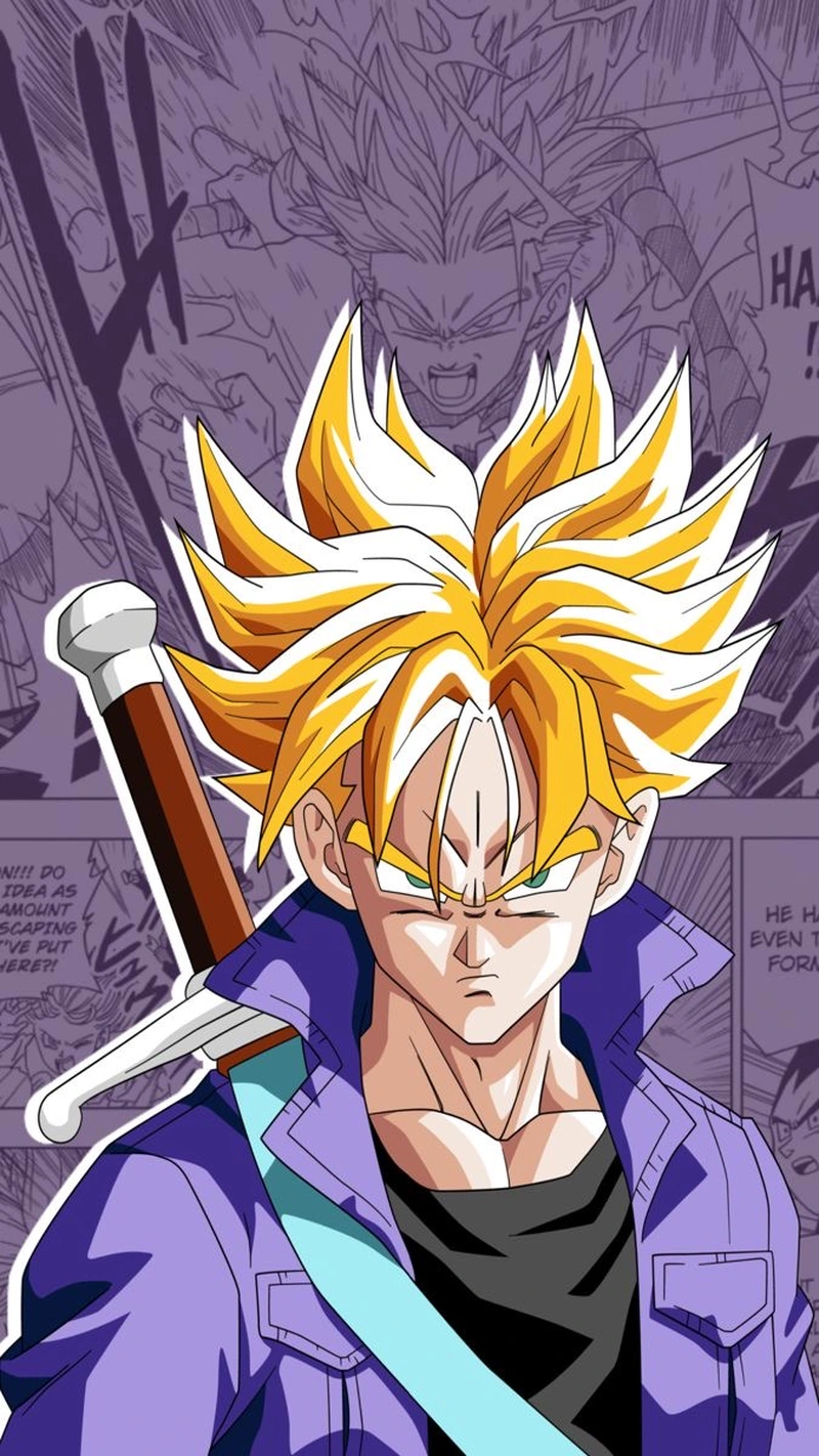 Gương mặt nghiêm nghị của chiến binh Trunks trong anime