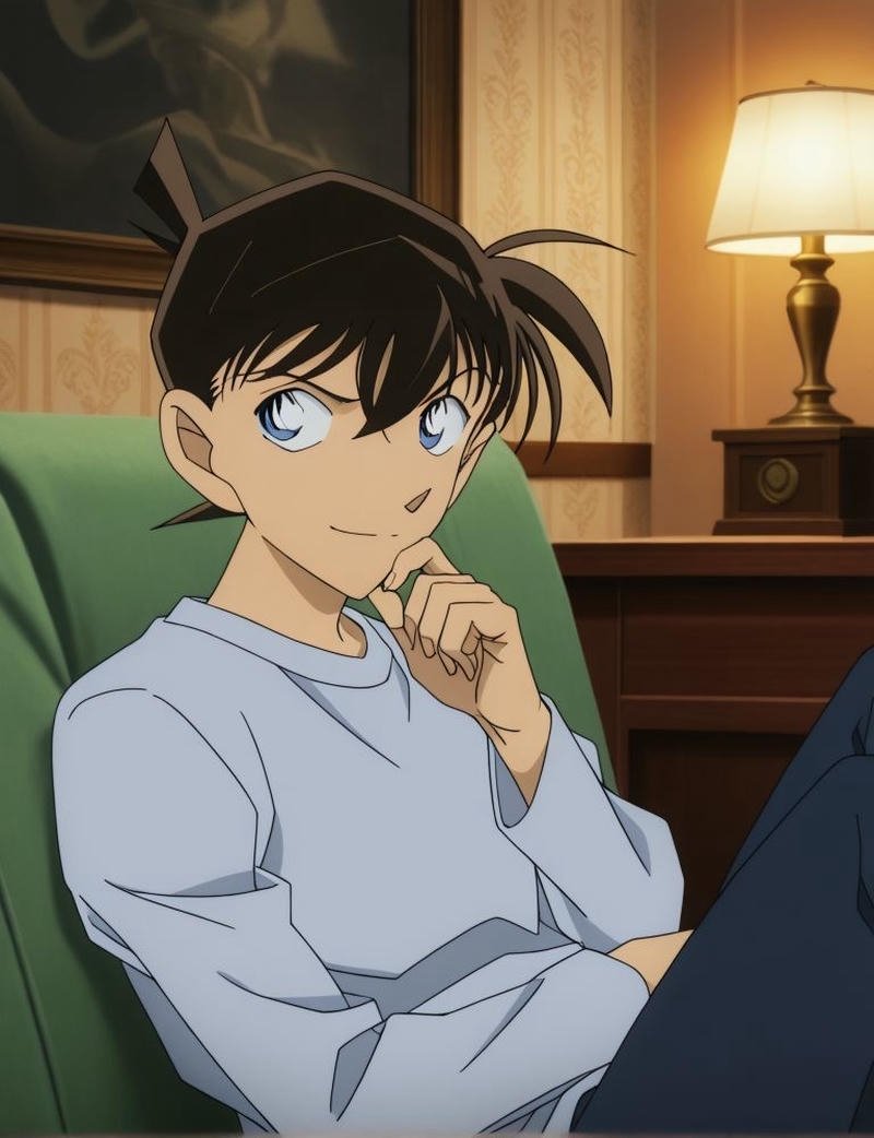 Hình Kudo Shinichi anime với ánh mắt quyết đoán mạnh