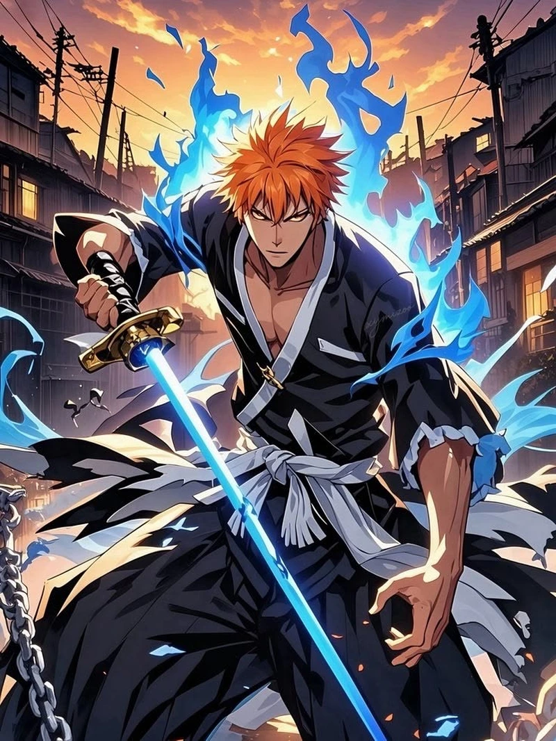 Hình Kurosaki Ichigo với thần thái chiến đấu cuốn hút