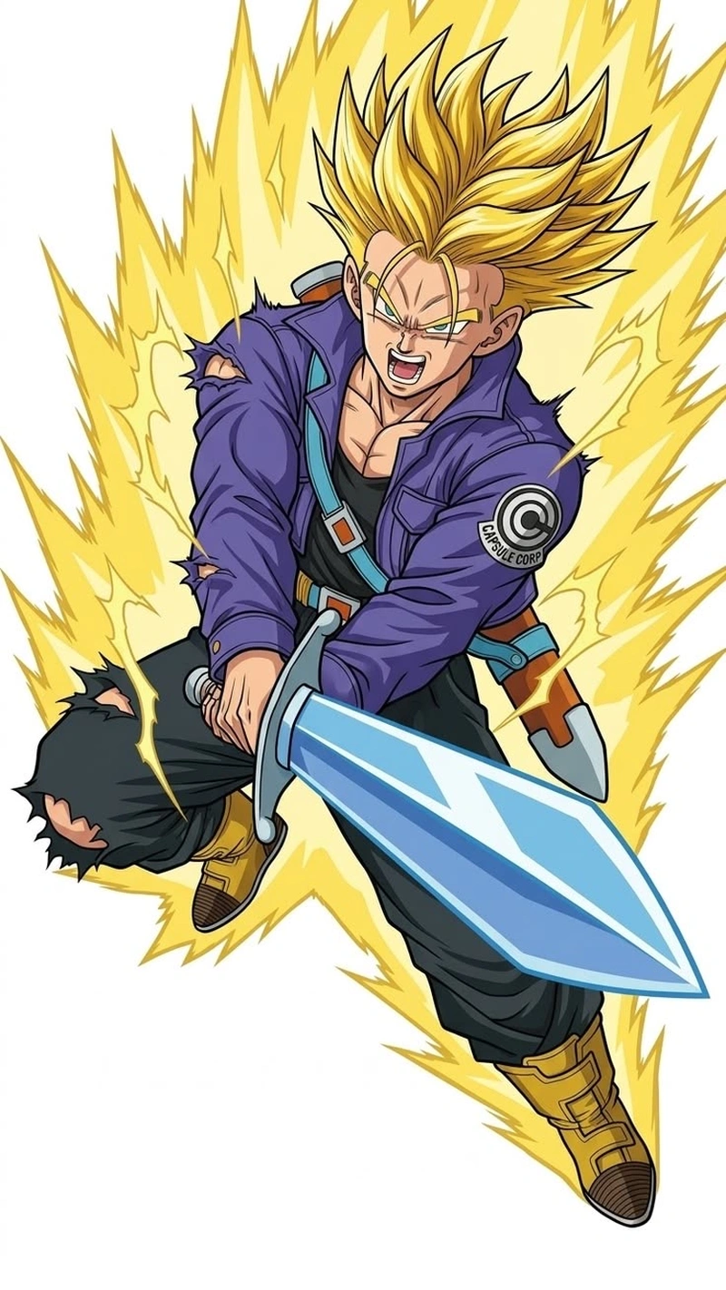 Hình ảnh Trunks nổi bật giữa khung cảnh đổ nát