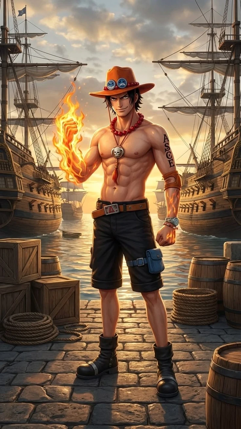 Hình ảnh lửa cháy bao quanh Portgas D. Ace