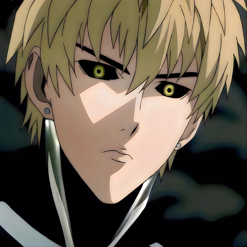 Hình anime Genos với ánh mắt lạnh lùng