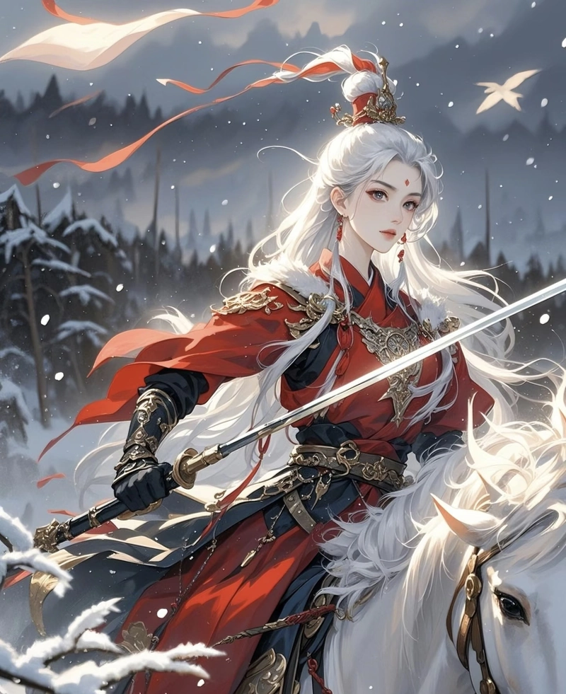Hình nữ kiếm sĩ anime với phong cách hành động