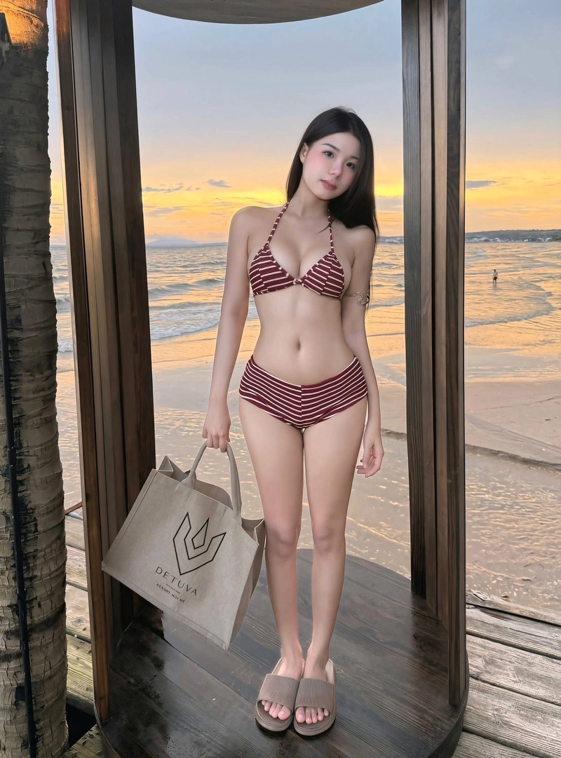 Hình trà hạ ly bikini biển xanh mát mắt